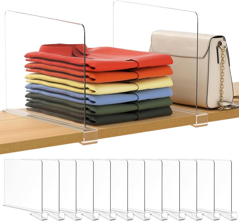 Famyards 12 Pack 12 Inches [Extra Tall Version] Clear Shelf Dividers for Organization, Acrylic Closet Shelf Vertical Shelves Organizer for Bedroom, Kitchen and Office - Image 1